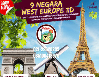 11DAYS 9 Negara West Europe (italy- Liechtenstein -  Austria – Switzerland– Luxembourg - Germany- Netherland- Belgium- France) Dep 19 Feb'23 (wh05)