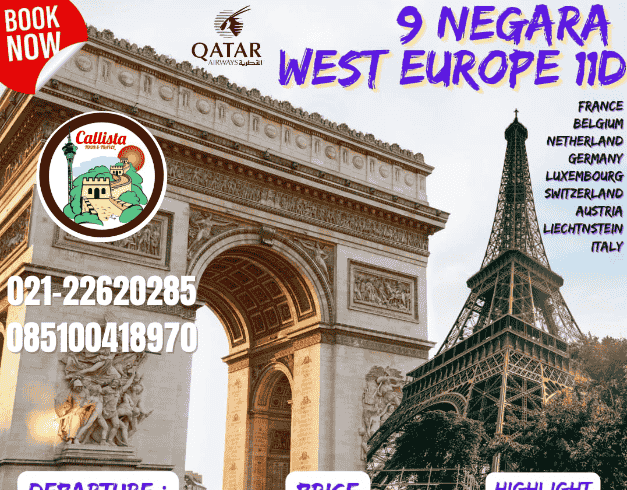 11 Hari 9 Negara West Europe (france-belgium-netherland-germany-luxembourg-switzerland-austria-liechtenstein-italy) Dep 14 Mar 2023 (wh05) 1